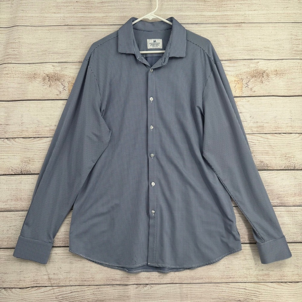 Mizzen+Main Dress Shirt Mens XX-Large Blue Gingham Trim Fit Performance
